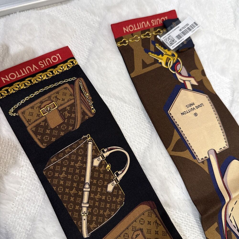 Louis Vuitton Tribute to Bandeau Silk Scarf Monogram Bag Bkack Brown NWT And Box - Picture 6 of 8